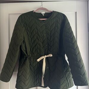 Olive Quilted Women's Jacket with Tie Waist